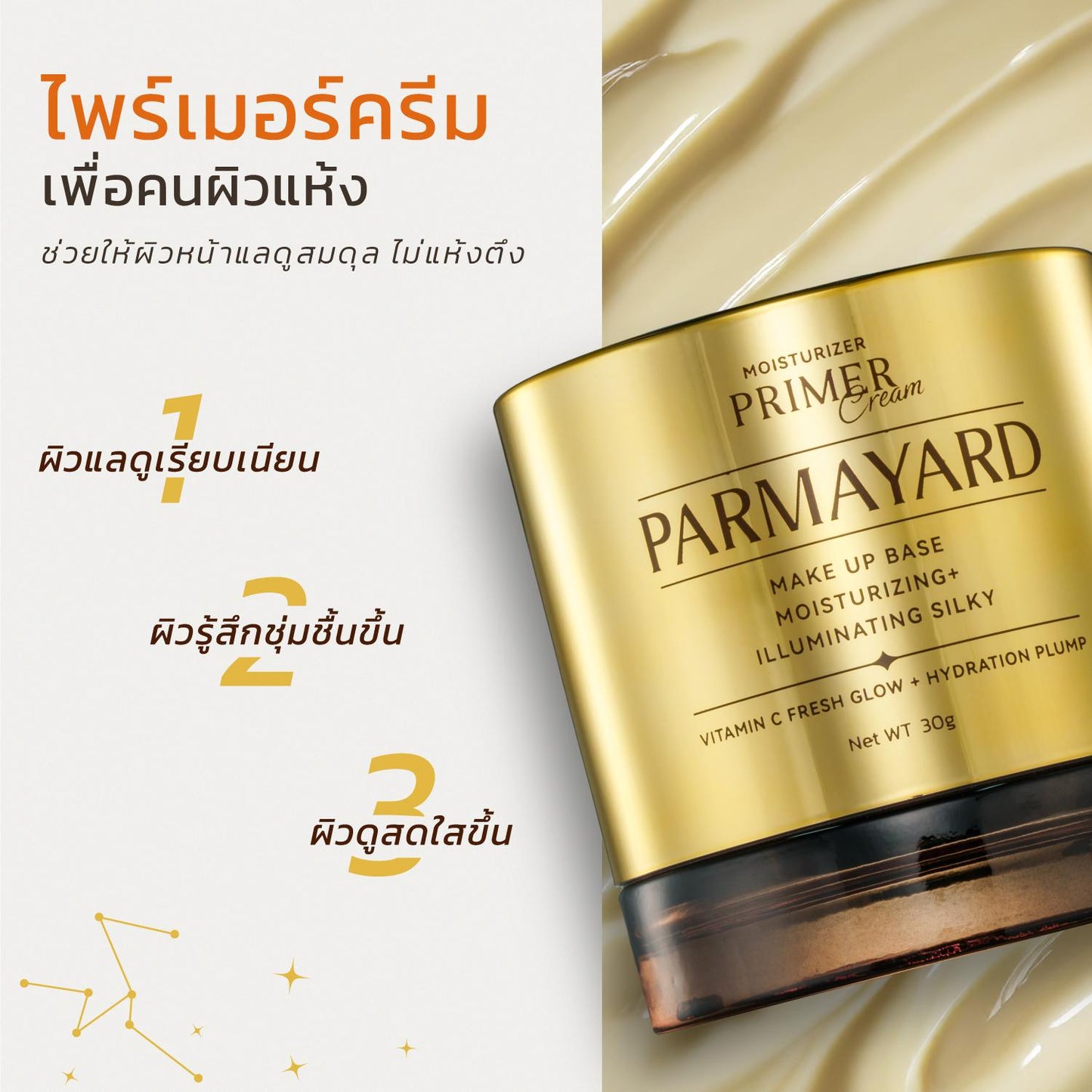 PARMAYARD มอยส์เจอไรเซอร์ ไพรเมอร์ เบสแต่งหน้า กลิ่นส้ม ปรับผิวก่อนแต่งหน้า บำรุงผิวหน้า ให้เมคอัพติดทนนานยิ่งขึ้น