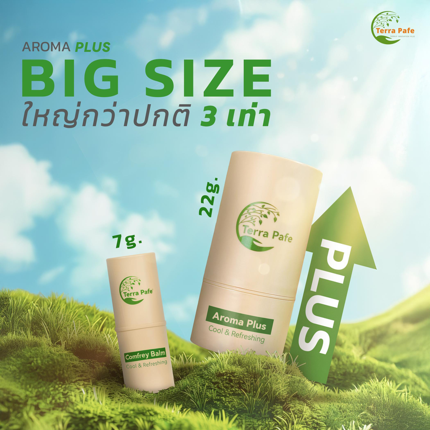 [หลอดใหญ่ 22 กรัม] Terra Pafe Aroma Balm PLUS บาล์มกลิ่นสดชื่น หอมกลิ่นมิ้นต์ ช่วยผ่อนคลาย สบายอารมณ์ 22g