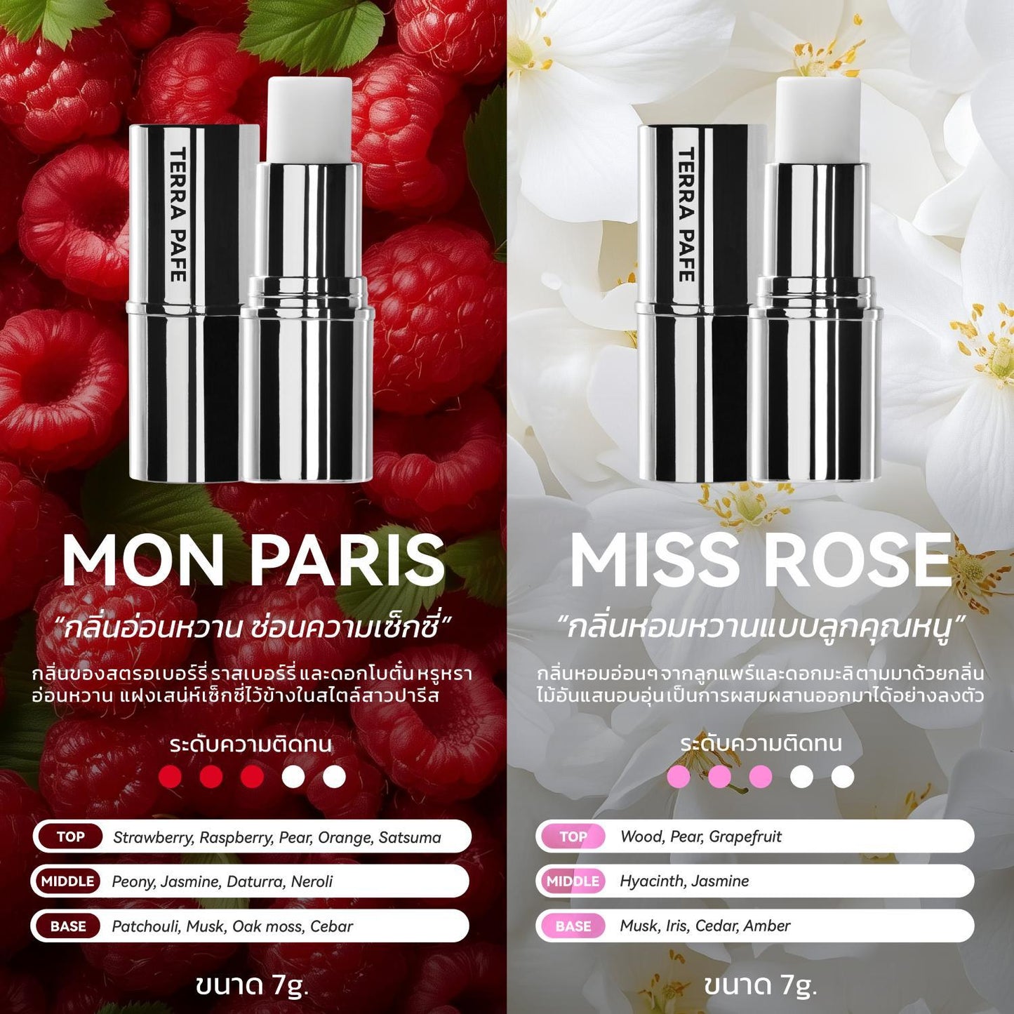 TERRA PAFE  Essential Solid perfume balm  น้ำหอมบาล์ม กลิ่นหอม  เทอร่า พาเฟ่ บาล์มน้ำหอมเข้มข้นจากหัวเชื้อน้ำหอมฝรั่งเศษ พกพาง่าย  กลิ่นหอมติดผิว  ขนาด 7 กรัม